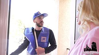 Mailman drops a huge package for blonde pornstar in wild session.