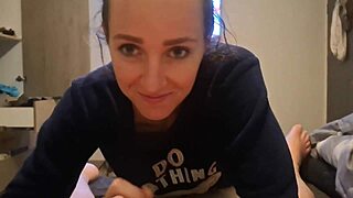 Swallowing cum after a delicious blowjob from a skinny neighbor feels so good.