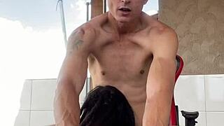 A nice lady was served milk on her balcony