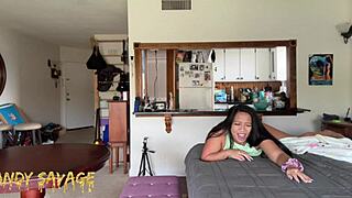 asian girlfriend cunilingus before work, homemade couple