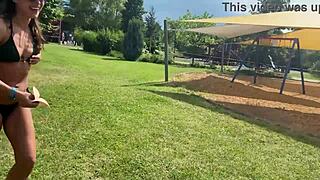 horny cuties flash and kiss for wild public aquapark fun, wow!