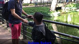 Thrust my cock hard in the little one's ass on the balcony? Full video on Red Sheer