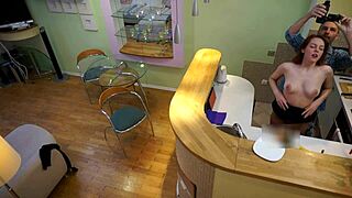 Young redhead Candy Red fucked doggystyle by old step dad in kitchen. Their amateur session heats up.