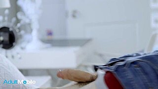 IN THE DIMLY LIT ROOM, A CURVY BRUNETTE WITH PERFECT BODY AND TRIMMED PUSSY GETS HER NIPPLES LICKED BEFORE RIDING A MONSTER COCK IN COWGIRL POSITION. SHE KISSES PASSIONATELY WHILE HER TITS BOUNCE.