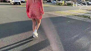 Hot Latina teases in dress, touching her wet pussy on a crowded public bus