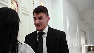 Oiled brunette milf masseuse celebrates dream job with intense blowjob and riding - Victor Ray Dana