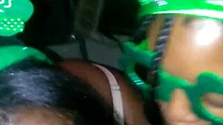 Sloppy double blowjob by BBW trio on St. Patrick's Day with monster cocks.