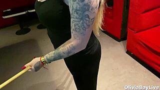 pool game turns into a slutty blowjob in the public toilet, cum everywhere