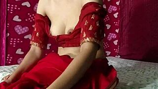 Hot Indian bhabhi in red sari gets slammed hard by neighbor.