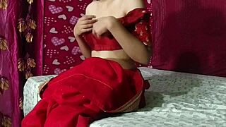 Hot Indian bhabhi in red sari gets slammed hard by neighbor.