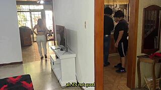 Friend secretly fucks wife at home, husband watches