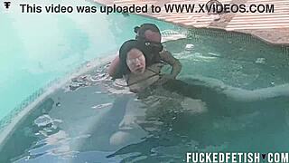 skinny latina helen star submits in pool, using toys and oral underwater with a vibrator.