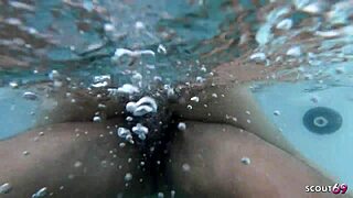 Latina woman picked up for a no-condom encounter at whirlpool on balcony