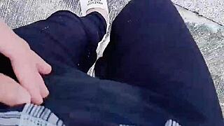 so, this ladyboy tingting gets naughty outdoors in female clothes and pees in public