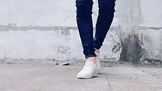 so, this ladyboy tingting gets naughty outdoors in female clothes and pees in public