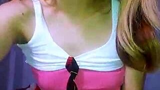 yo, bonneyuwu, this petite colegiala masturbates with a huge dildo!