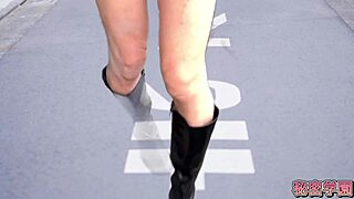 I'm masturbating in miniskirt boots and polka dot panties