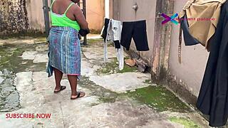 Gateman spies cheating wife getting pounded after laundry.