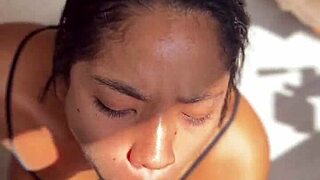 Latina teen licks and sucks huge cock for first time