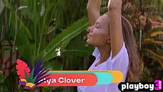 Beautiful blonde MILF Katya Clover undresses and poses in the rain, showing her perfect body.