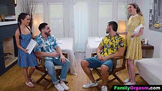 FamilyOrgasm - Submissive Stepdaughters Offer Stepdads a Wild Massage Orgy Day