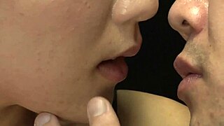 hey, japanese babe ren azumi, you swallowing two cocks at once?