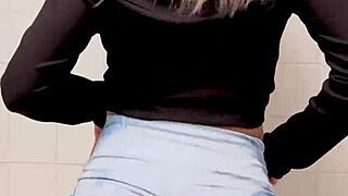 Cute Friend Dances Nicely For Me In Oiled Shorts In Bathroom