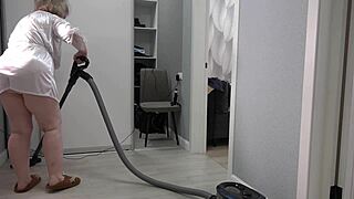 Home Camera Captures Mature Housewife's Thick Ass and Big Boobs in Short Robe