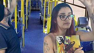 Pretty Redhead Student Encoxada by Stranger on Public Bus in Miniskirt