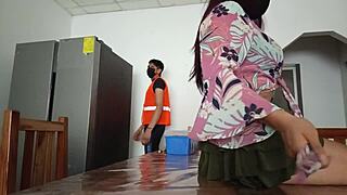 Housewife Flashes Vagina on Table to Maintenance Man