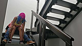 Come on, neighbor, a quickie on the stairs, almost got caught, no way! 😱