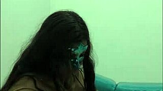 Brunette student gropes big tits sexily during questionnaire before exams.