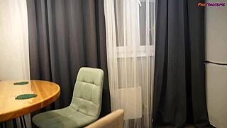 Hubby films his mature wife getting fucked in the kitchen while wearing pantyhose