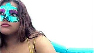 Brunette student gropes big tits sexily during questionnaire before exams.