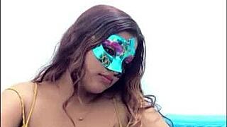 Brunette student gropes big tits sexily during questionnaire before exams.