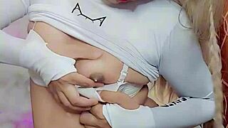 Rich White Transsexual Jerks Off Hard Cock