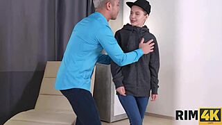 Unexpected Delivery Girl Ass-Licking Makes Guy Happy