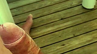 I’m so turned on, almost bursting on this mobile home terrace at the campsite!