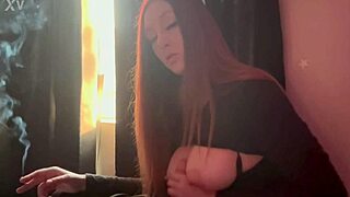 Hey, look at horny milf Artemisia Love smoking with big boobs!