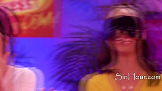 Dkye gets her strapon wet at hotdog eating contest.