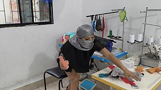 Cute indian seamstress masturbates in clothing workshop 😏