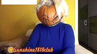 Happy Halloween pervs, big boobs in pumpkin costume on cam recorded October 31