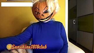 Happy Halloween pervs, big boobs in pumpkin costume on cam recorded October 31