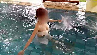 Skinny Asian Brunette Exercises In Pool