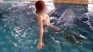 Skinny Asian Brunette Exercises In Pool