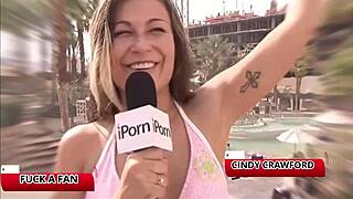 cindy crawford meets her match, bends over for licking, and rides monster cock