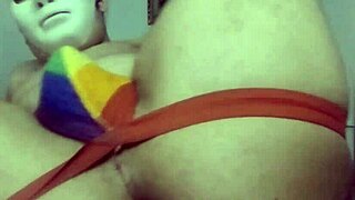 Bear cub fucks himself with fat dildo