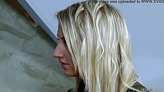 Petite blonde licks cumshot fiercely.