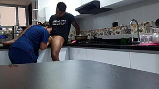 Hey, I talked the curvy Colombian employee into fucking in the kitchen! 😏