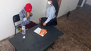 Stepfather's Secretary Slave Bent Over for Passionate BDSM Standing Sex in Dirty Office